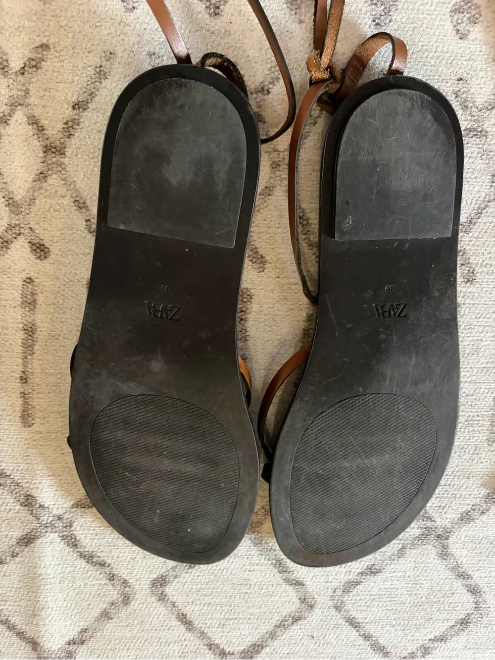 Zara Brown Strappy Wrap Flat Sandals EU 39 US 8.5 - Picture 4 of 7